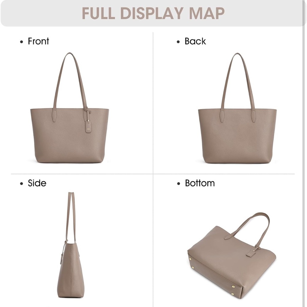 Kattee Leather Tote Bags for Women with Wristlet Mini Pouch Khaki NWT - Picture 5 of 12